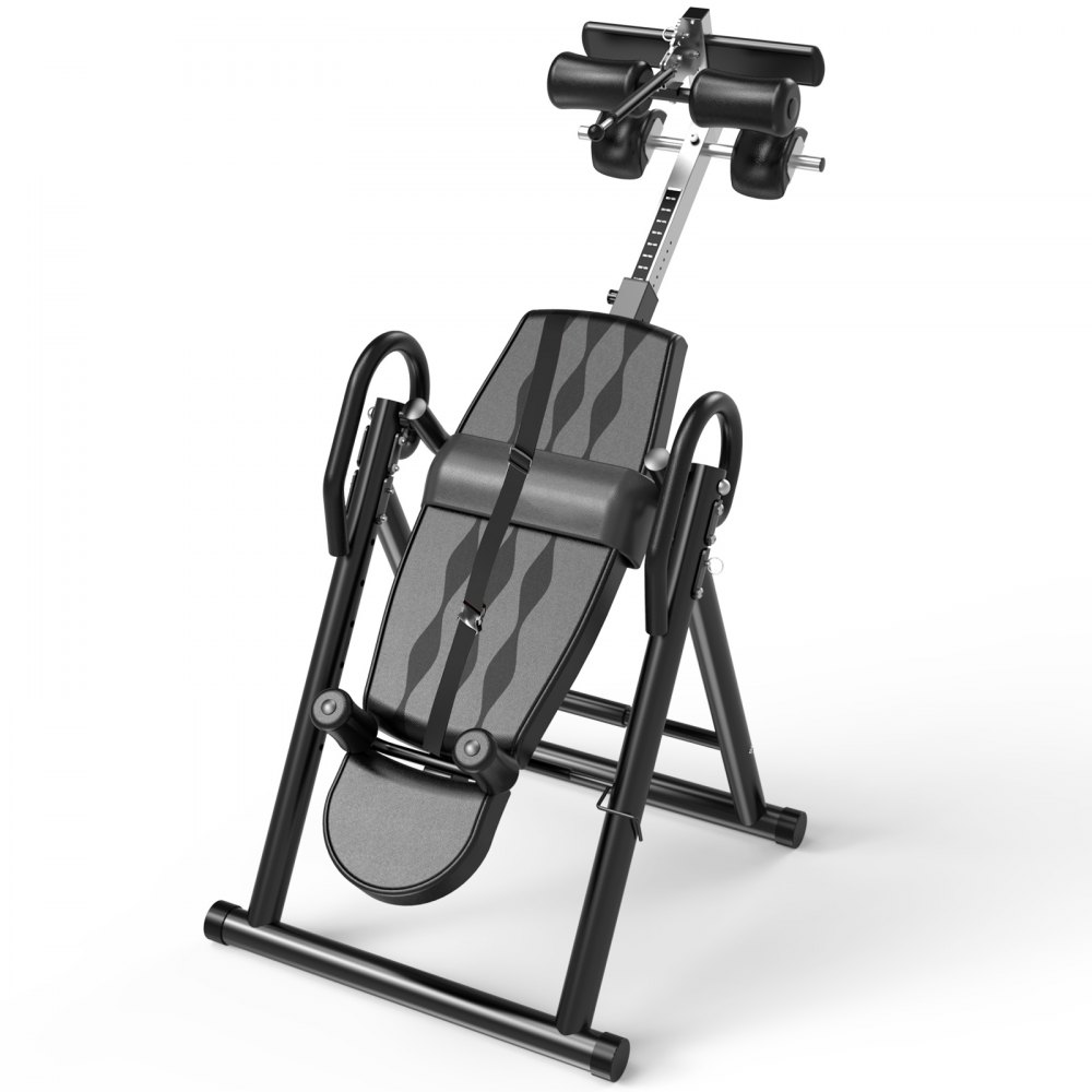 VEVOR Black Premium Gravity Inversion Table Waist Inflatable Adjustment with Protective Belt Back Therapy Fitness Adjustable Height Inversion Table Foldable