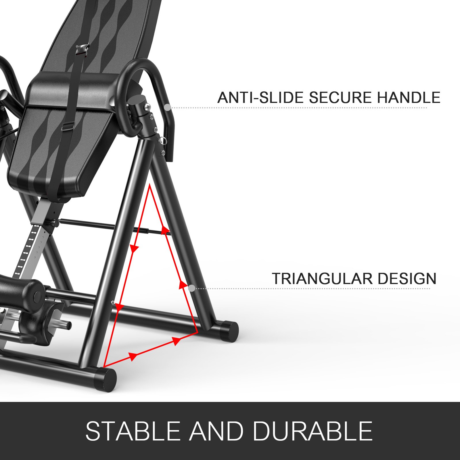VEVOR Black Premium Gravity Inversion Table Waist Inflatable Adjustment with Protective Belt Back Therapy Fitness Adjustable Height Inversion Table Foldable