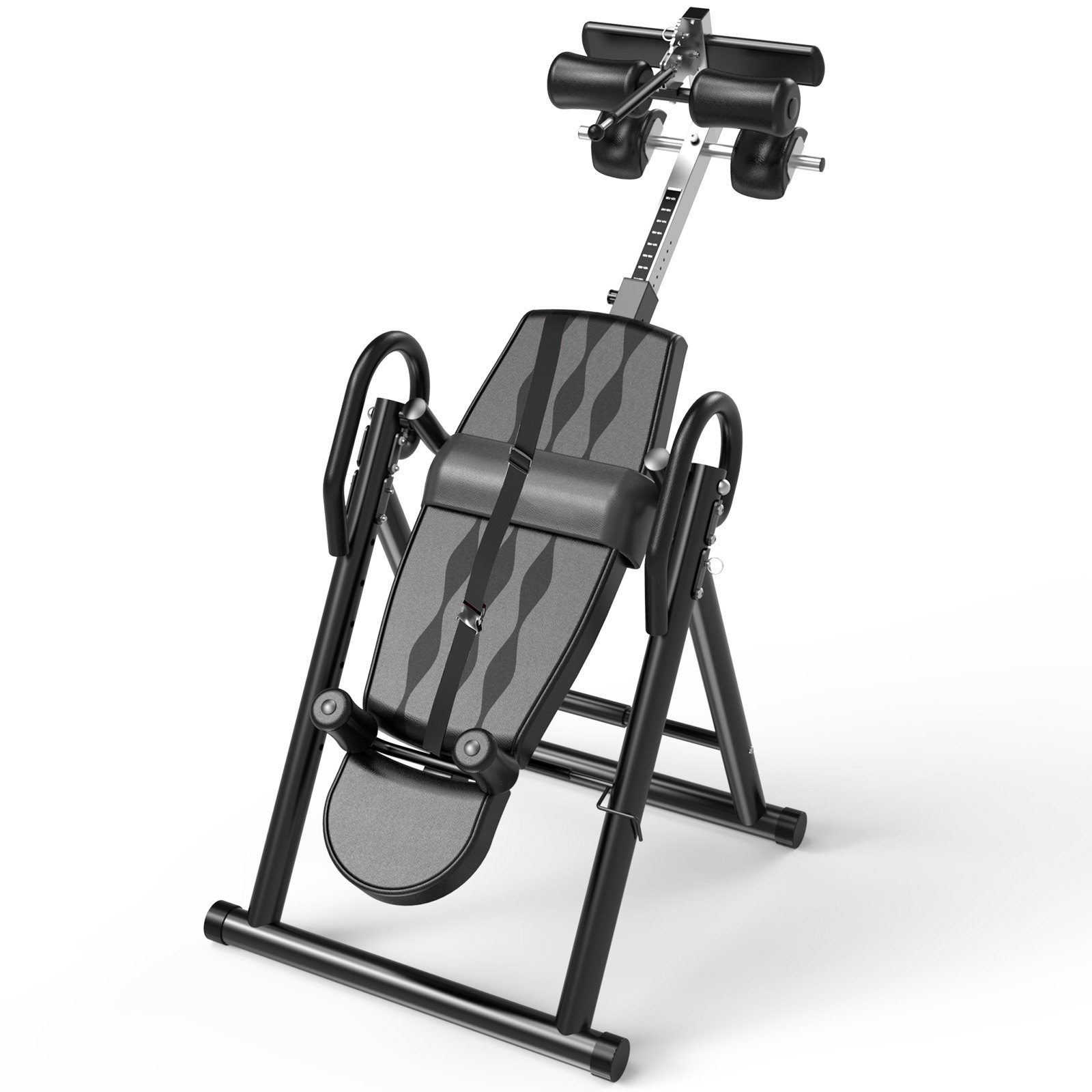 VEVOR Black Premium Gravity Inversion Table Waist Inflatable Adjustment with Protective Belt Back Therapy Fitness Adjustable Height Inversion Table Foldable