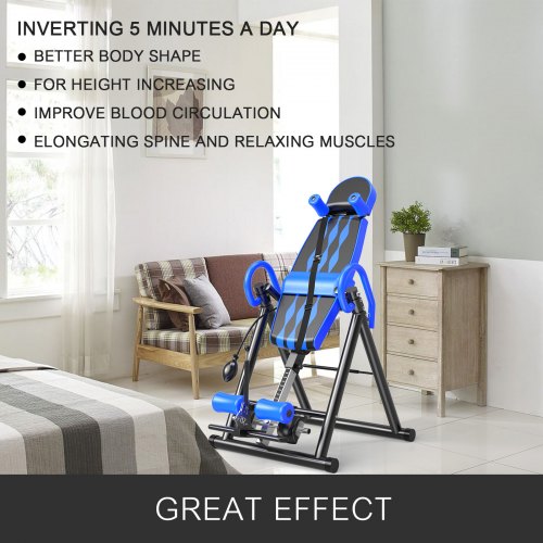 VEVOR Blue Premium Gravity Inversion Table Waist Inflatable Adjustment with Protective Belt Back Therapy Fitness Adjustable Height Inversion Table Foldable