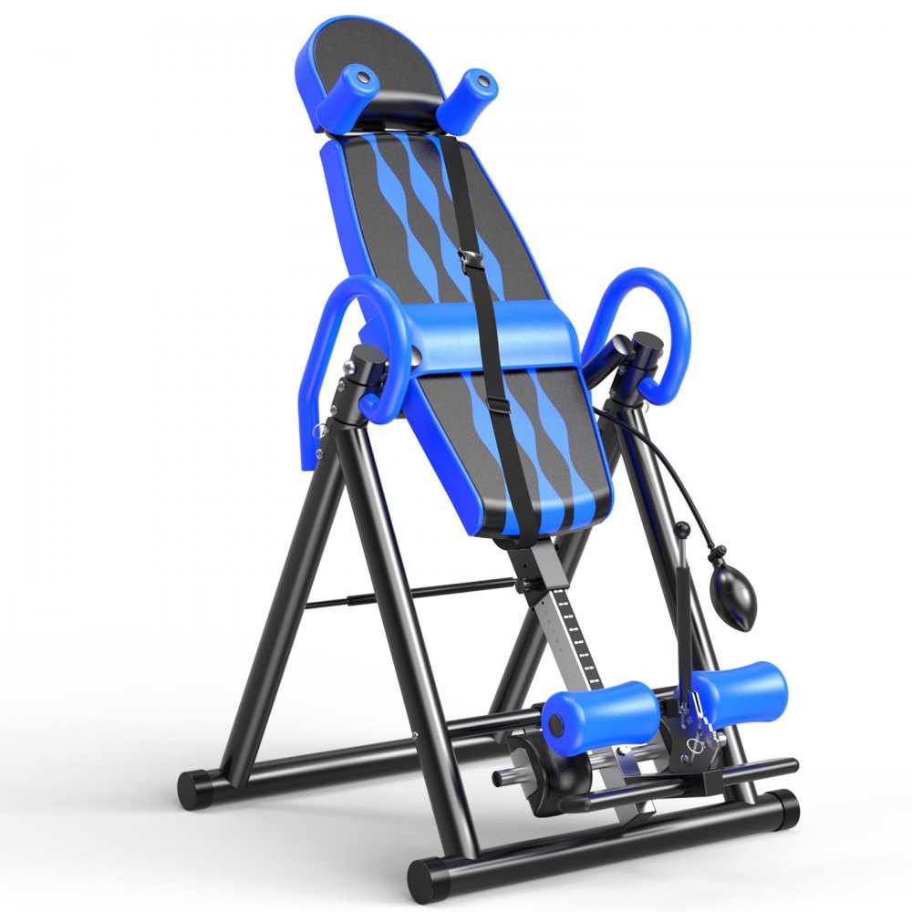 VEVOR Blue Premium Gravity Inversion Table Waist Inflatable Adjustment with Protective Belt Back Therapy Fitness Adjustable Height Inversion Table Foldable