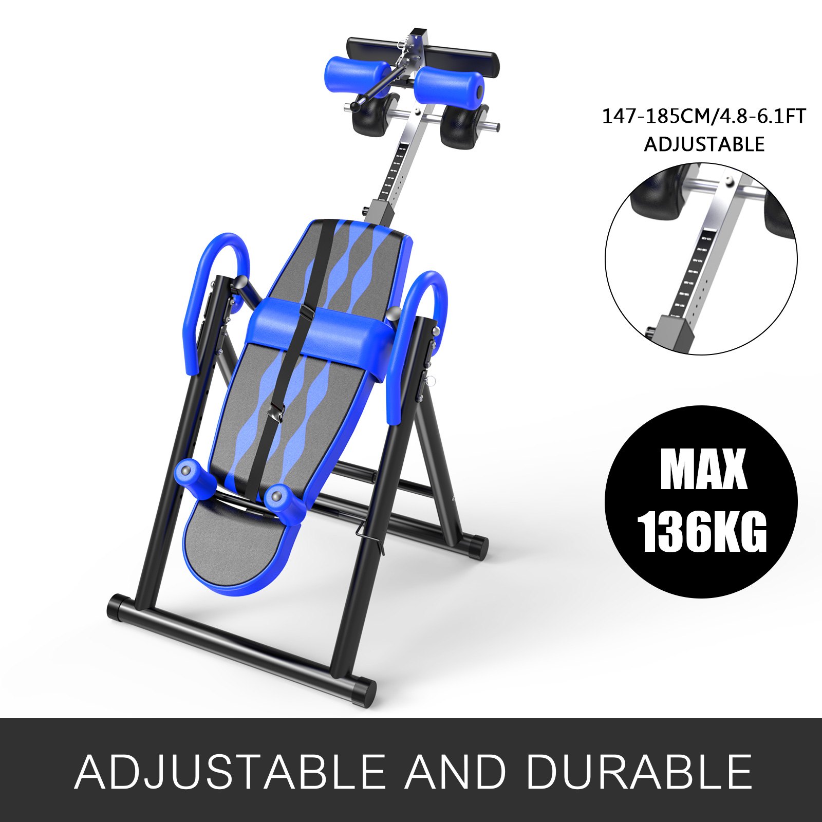 VEVOR Blue Premium Gravity Inversion Table Waist Inflatable Adjustment with Protective Belt Back Therapy Fitness Adjustable Height Inversion Table Foldable