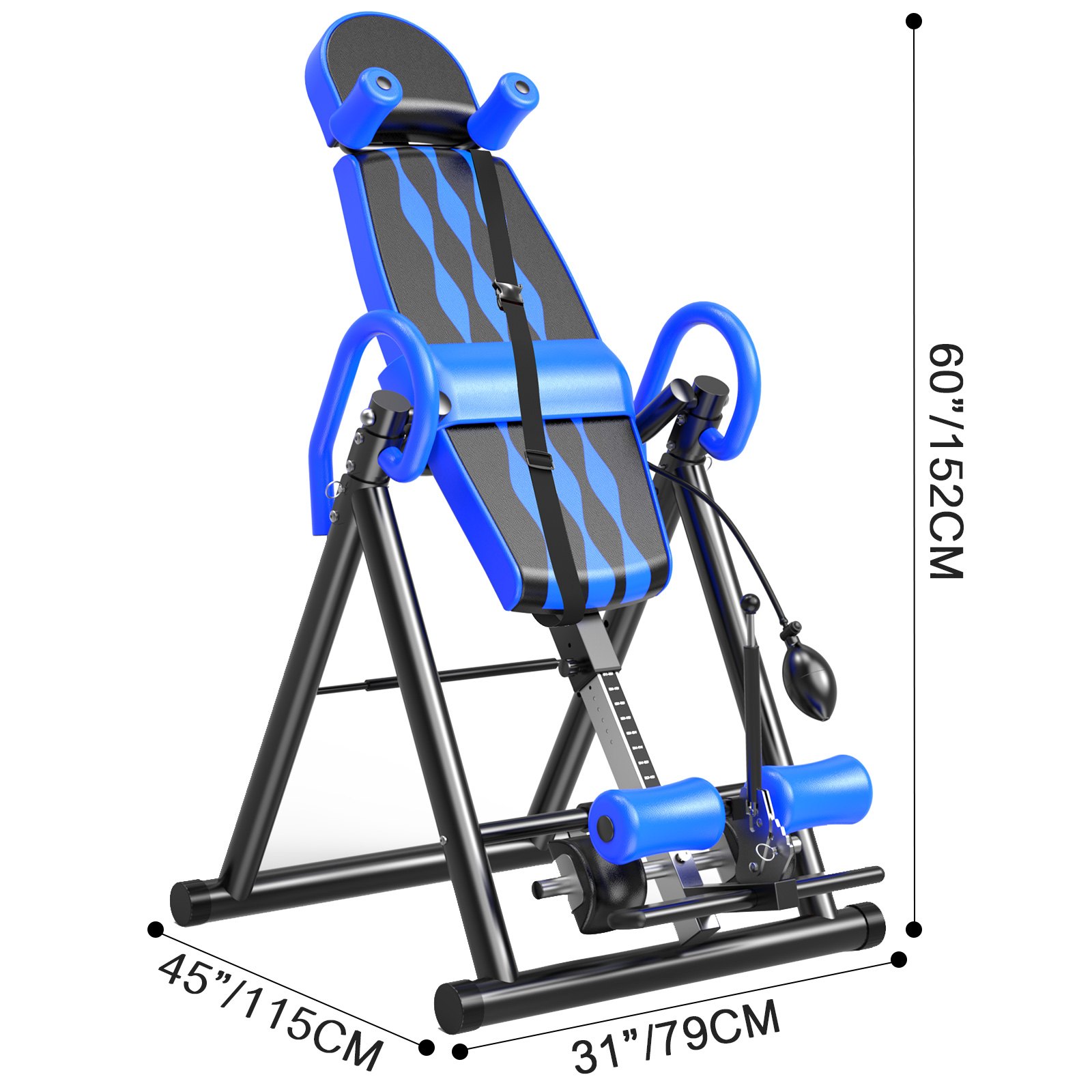 VEVOR Blue Premium Gravity Inversion Table Waist Inflatable Adjustment with Protective Belt Back Therapy Fitness Adjustable Height Inversion Table Foldable