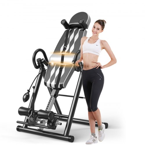 VEVOR Grey Premium Gravity Inversion Table Waist Inflatable Adjustment with Protective Belt Back Therapy Fitness Adjustable Height Inversion Table Foldable
