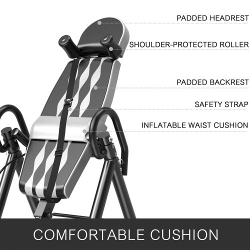 VEVOR Grey Premium Gravity Inversion Table Waist Inflatable Adjustment with Protective Belt Back Therapy Fitness Adjustable Height Inversion Table Foldable