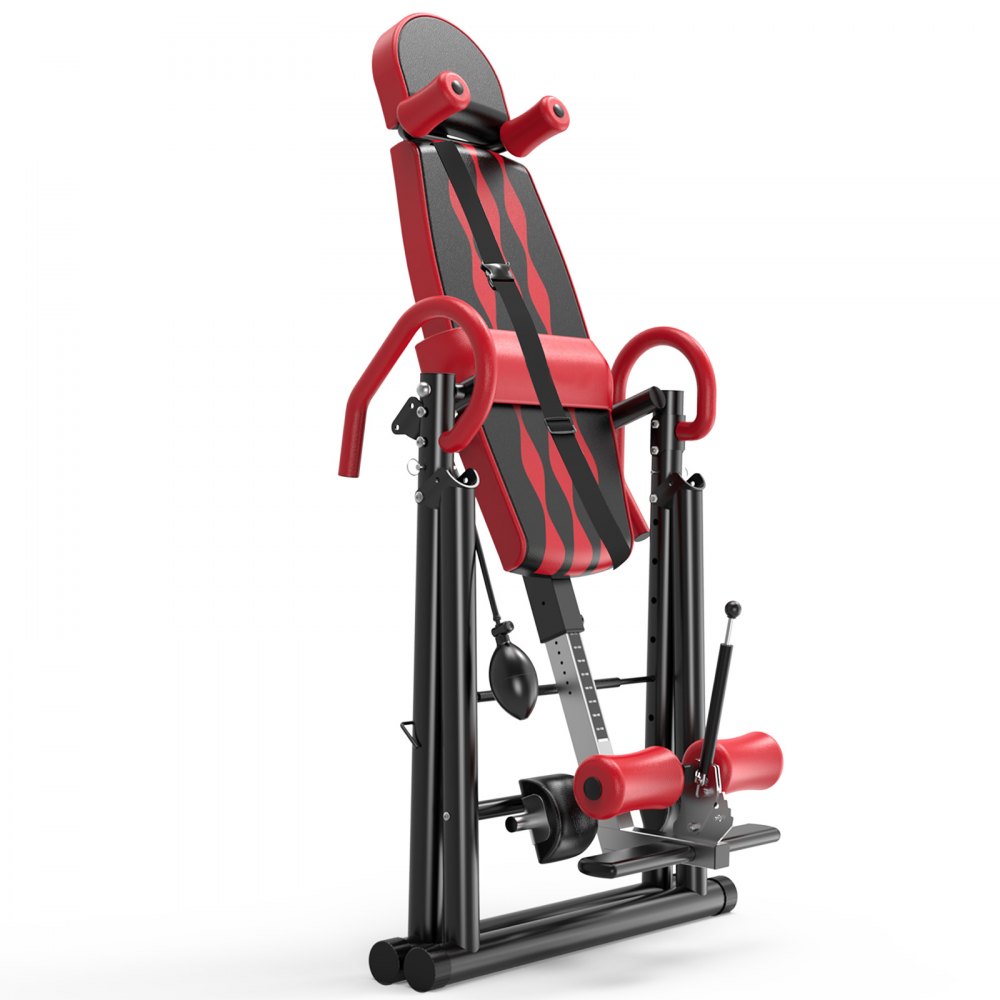 VEVOR Red Premium Gravity Inversion Table Waist Inflatable Adjustment with Protective Belt Back Therapy Fitness Adjustable Height Inversion Table Foldable