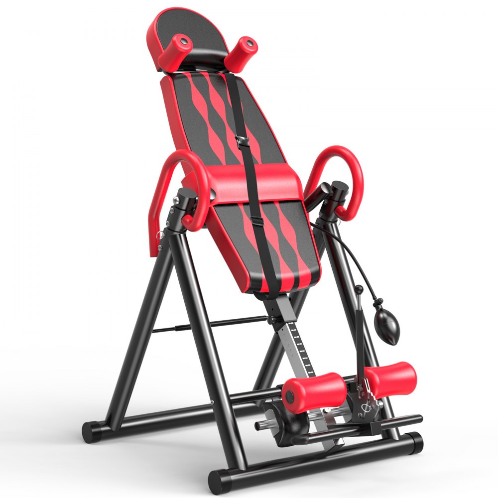 VEVOR Red Premium Gravity Inversion Table Waist Inflatable Adjustment with Protective Belt Back Therapy Fitness Adjustable Height Inversion Table Foldable