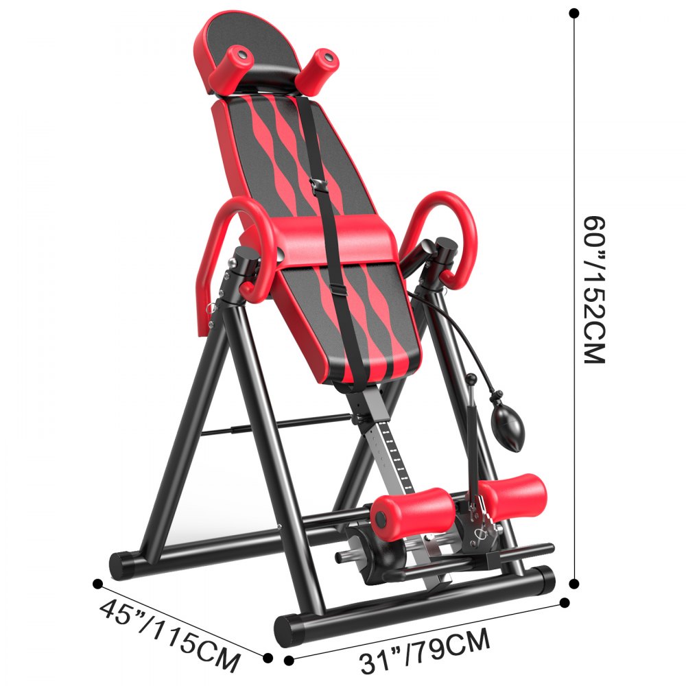 VEVOR Red Premium Gravity Inversion Table Waist Inflatable Adjustment with Protective Belt Back Therapy Fitness Adjustable Height Inversion Table Foldable