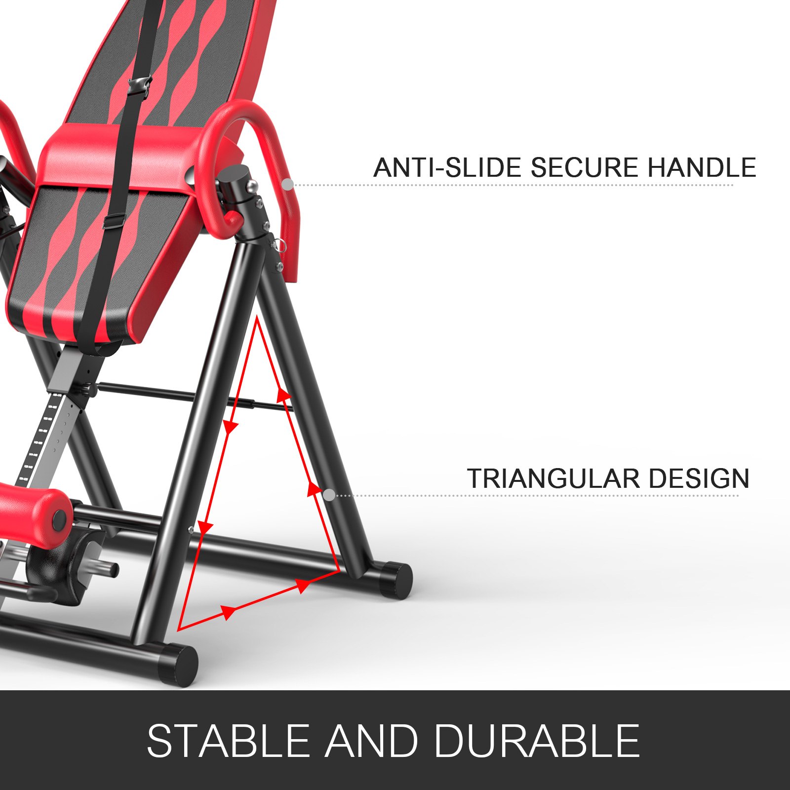 VEVOR Red Premium Gravity Inversion Table Waist Inflatable Adjustment with Protective Belt Back Therapy Fitness Adjustable Height Inversion Table Foldable