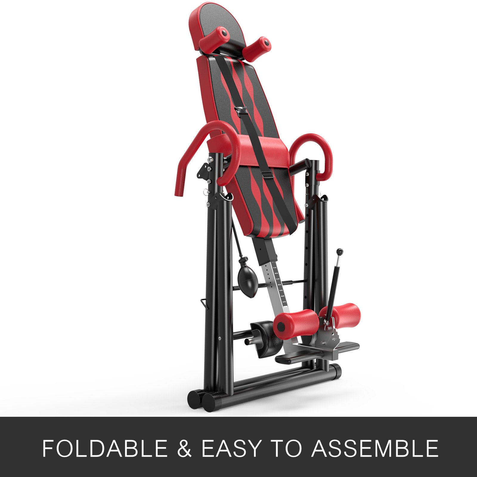 VEVOR Red Premium Gravity Inversion Table Waist Inflatable Adjustment with Protective Belt Back Therapy Fitness Adjustable Height Inversion Table Foldable