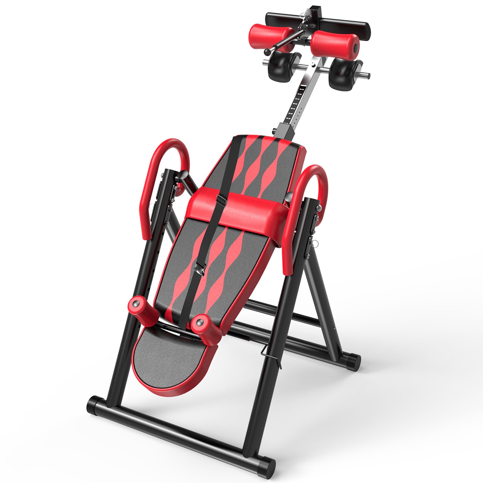 VEVOR Red Premium Gravity Inversion Table Waist Inflatable Adjustment with Protective Belt Back Therapy Fitness Adjustable Height Inversion Table Foldable