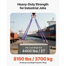 VEVOR Lifting Sling Straps, 2Pcs Two-Leg Polyester Bridle Sling with Hooks, 4400LB Capacity, 5Ft Heavy Duty Rigging Strap, Thickened & Wear-Resistant Webbing Slings for Engines Cranes Hoists Truck