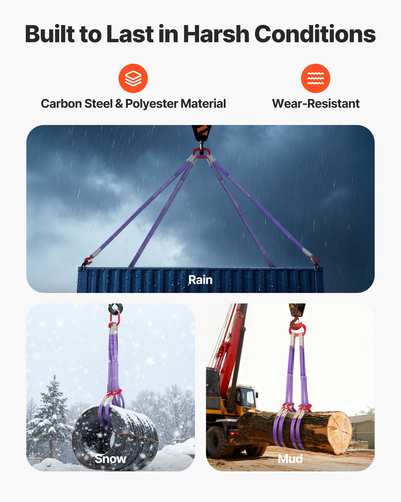 VEVOR Lifting Sling Straps, 2Pcs Two-Leg Polyester Bridle Sling with Hooks, 2 Ton Capacity, 5Ft Heavy Duty Rigging Strap, Thickened & Wear-Resistant Webbing Slings for Engines Cranes Hoists Truck