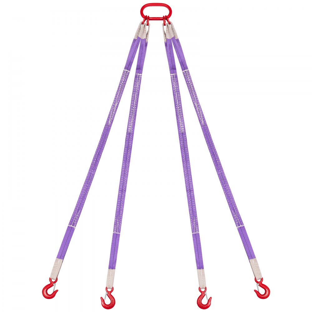 VEVOR Lifting Sling Straps, Four Leg Polyester Bridle Sling with Hooks, 3 Ton Capacity, 5Ft Heavy Duty Rigging Strap, Thickened & Wear-Resistant Webbing Slings for Engines Cranes Hoists Truck