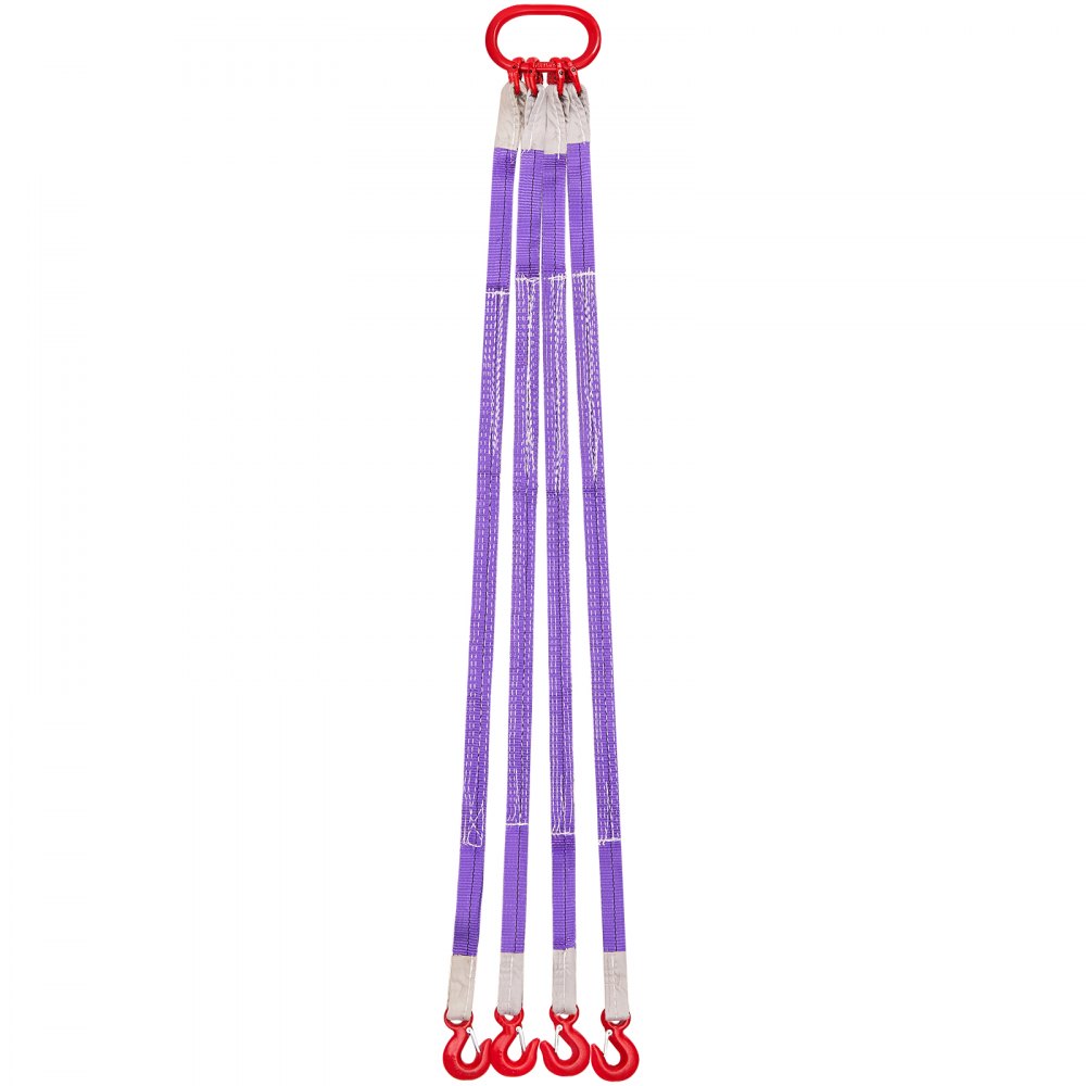 VEVOR Lifting Sling Straps, Four Leg Polyester Bridle Sling with Hooks, 3 Ton Capacity, 5Ft Heavy Duty Rigging Strap, Thickened & Wear-Resistant Webbing Slings for Engines Cranes Hoists Truck