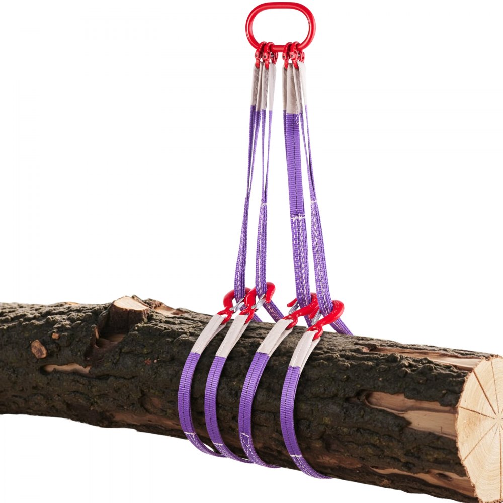 VEVOR Lifting Sling Straps, Four Leg Polyester Bridle Sling with Hooks, 3 Ton Capacity, 5Ft Heavy Duty Rigging Strap, Thickened & Wear-Resistant Webbing Slings for Engines Cranes Hoists Truck