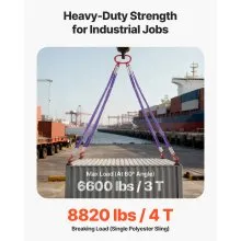 VEVOR Lifting Sling Straps, Four Leg Polyester Bridle Sling with Hooks, 6600LB Capacity, 5Ft Heavy Duty Rigging Strap, Thickened & Wear-Resistant Webbing Slings for Engines Cranes Hoists Truck