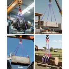 VEVOR Lifting Sling Straps, Four Leg Polyester Bridle Sling with Hooks, 6600LB Capacity, 5Ft Heavy Duty Rigging Strap, Thickened & Wear-Resistant Webbing Slings for Engines Cranes Hoists Truck