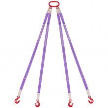 VEVOR Lifting Sling Straps, Four Leg Polyester Bridle Sling with Hooks, 6600LB Capacity, 5Ft Heavy Duty Rigging Strap, Thickened & Wear-Resistant Webbing Slings for Engines Cranes Hoists Truck