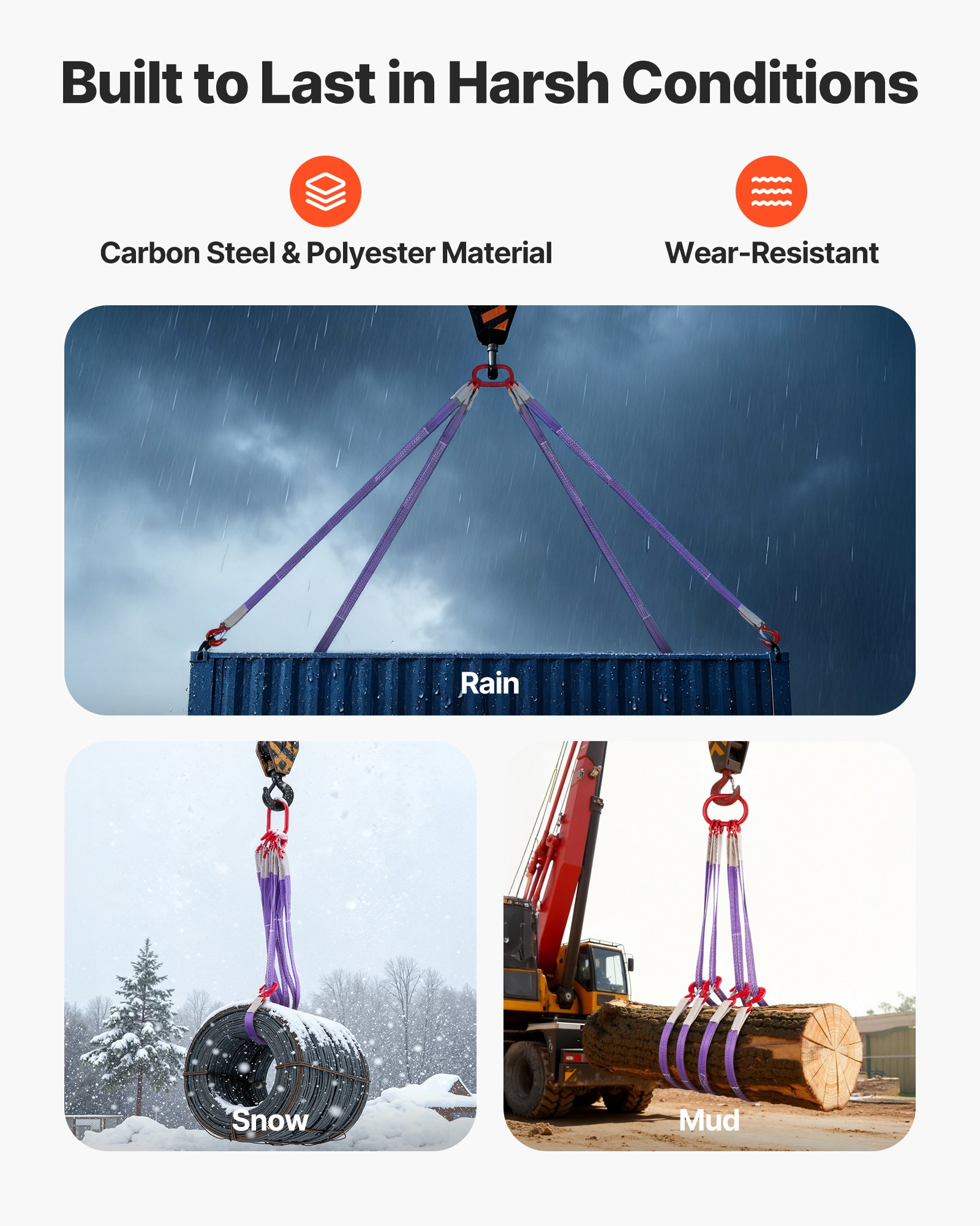 VEVOR Lifting Sling Straps, Four Leg Polyester Bridle Sling with Hooks, 3 Ton Capacity, 5Ft Heavy Duty Rigging Strap, Thickened & Wear-Resistant Webbing Slings for Engines Cranes Hoists Truck