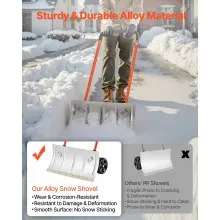 Winter Snow Pusher Shovel with Wheels 24 in Durable Metal Snow Plow for Driveway
