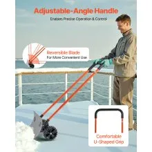 Winter Snow Pusher Shovel with Wheels 24 in Durable Metal Snow Plow for Driveway