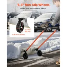 Winter Snow Pusher Shovel with Wheels 24 in Durable Metal Snow Plow for Driveway