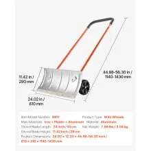 Winter Snow Pusher Shovel with Wheels 24 in Durable Metal Snow Plow for Driveway