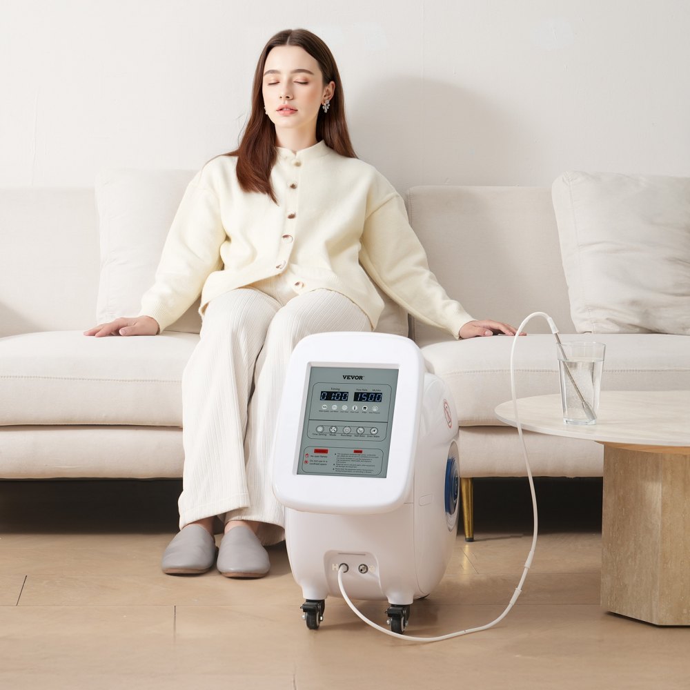 Máquina de inhalación de hidrógeno VEVOR, inhalador de hidrógeno de alta pureza al 99,99 %, inhalador de oxígeno e hidrógeno de doble puerto con separación de H2O de 1500 ml/min (1000 H+500 O), generador de agua rica en hidrógeno con ruedas para el hogar.
