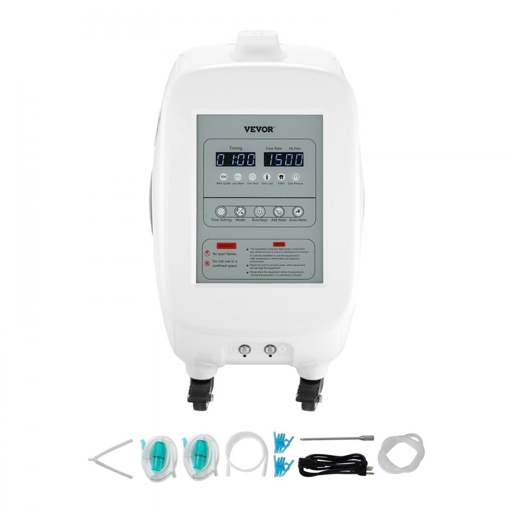 Máquina de inhalación de hidrógeno VEVOR, inhalador de hidrógeno de alta pureza al 99,99 %, inhalador de oxígeno e hidrógeno de doble puerto con separación de H2O de 1500 ml/min (1000 H+500 O), generador de agua rica en hidrógeno con ruedas para el hogar.