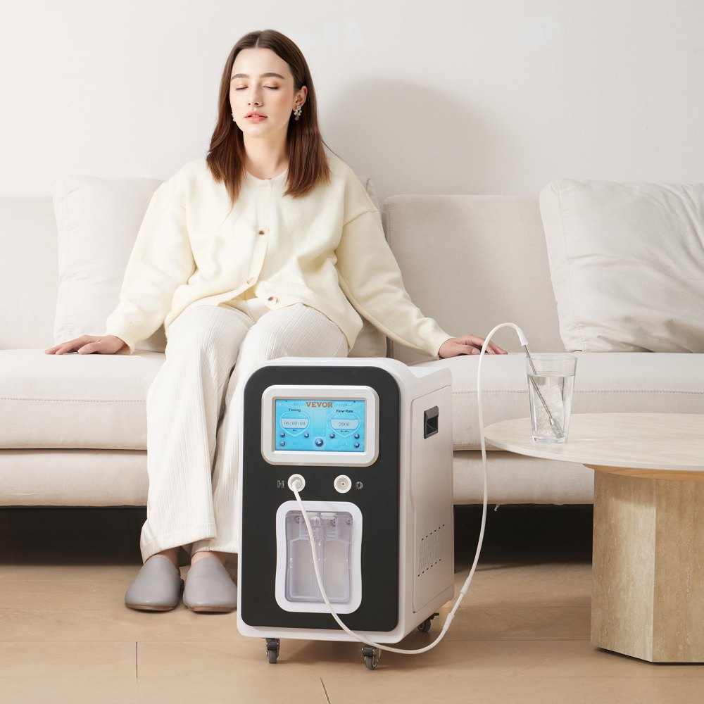Máquina de inhalación de hidrógeno VEVOR, inhalador de hidrógeno de alta pureza al 99,99 %, inhalador de oxígeno e hidrógeno de doble puerto con separación de H2O de 1800 ml/min, generador de agua rica en hidrógeno con ruedas para viajes en casa.