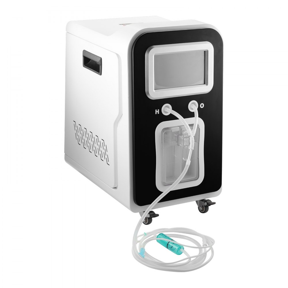 Máquina de inhalación de hidrógeno VEVOR, inhalador de hidrógeno de alta pureza al 99,99 %, inhalador de oxígeno e hidrógeno de doble puerto con separación de H2O de 1800 ml/min, generador de agua rica en hidrógeno con ruedas para viajes en casa.