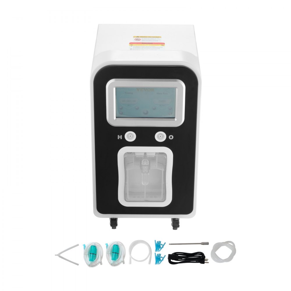 Máquina de inhalación de hidrógeno VEVOR, inhalador de hidrógeno de alta pureza al 99,99 %, inhalador de oxígeno e hidrógeno de doble puerto con separación de H2O de 1800 ml/min, generador de agua rica en hidrógeno con ruedas para viajes en casa.