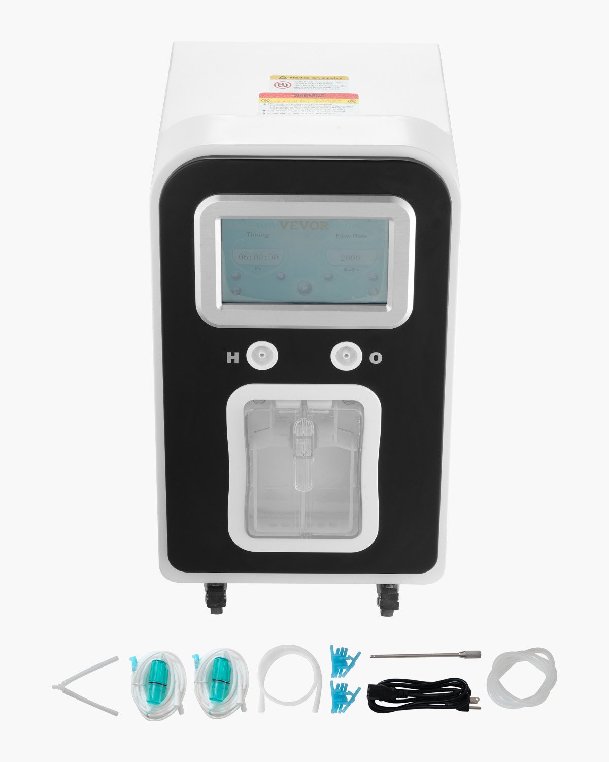 Máquina de inhalación de hidrógeno VEVOR, inhalador de hidrógeno de alta pureza al 99,99 %, inhalador de oxígeno e hidrógeno de doble puerto con separación de H2O de 1800 ml/min, generador de agua rica en hidrógeno con ruedas para viajes en casa.