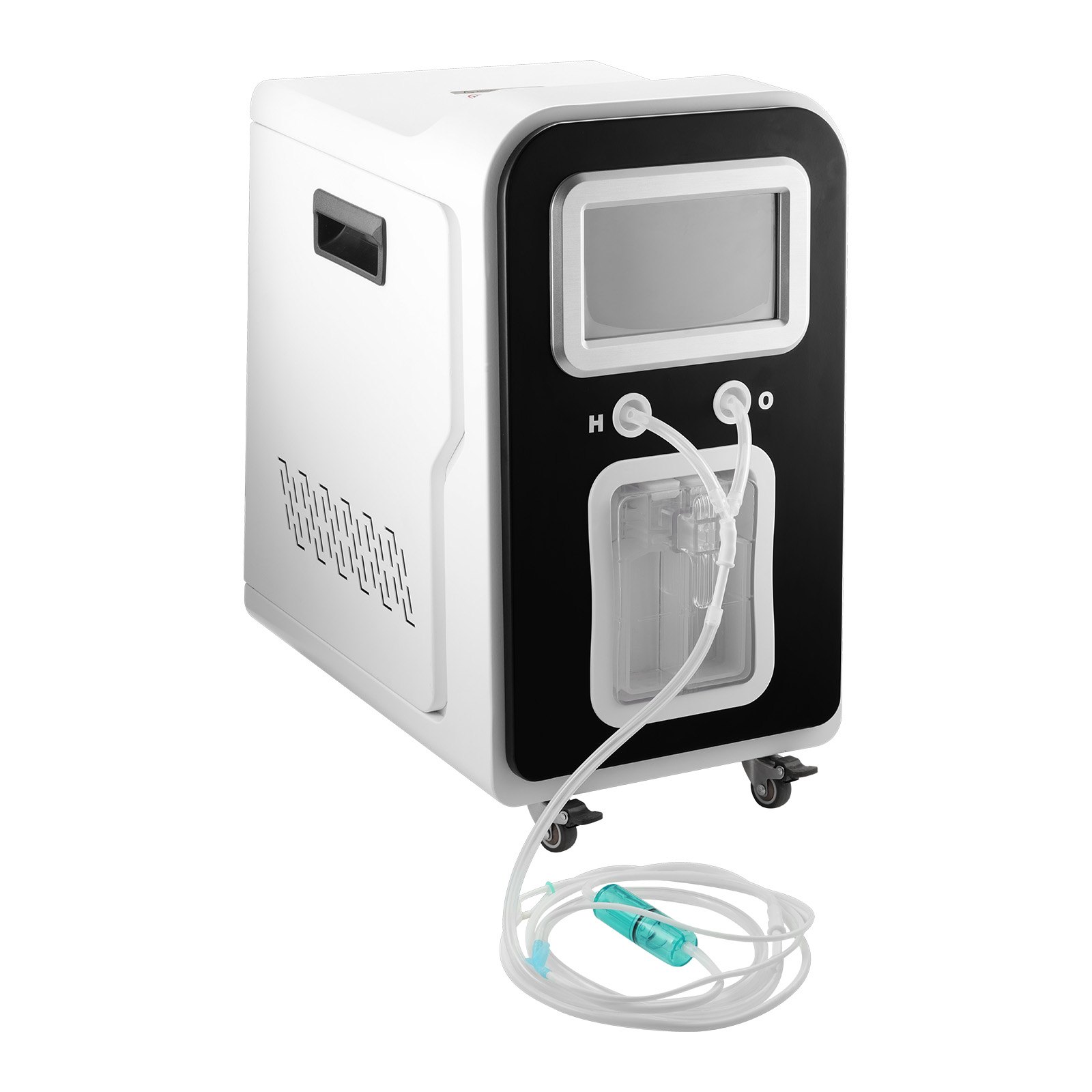 Máquina de inhalación de hidrógeno VEVOR, inhalador de hidrógeno de alta pureza al 99,99 %, inhalador de oxígeno e hidrógeno de doble puerto con separación de H2O de 1800 ml/min, generador de agua rica en hidrógeno con ruedas para viajes en casa.
