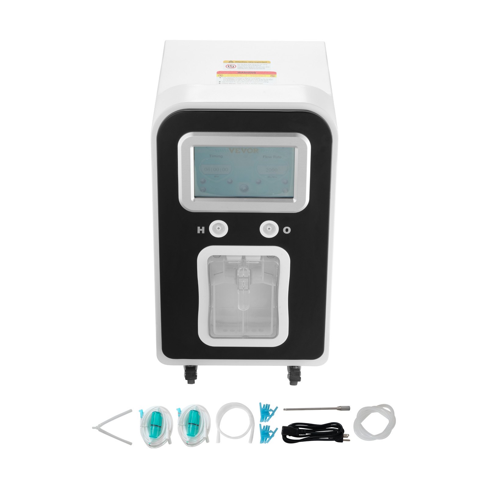 Máquina de inhalación de hidrógeno VEVOR, inhalador de hidrógeno de alta pureza al 99,99 %, inhalador de oxígeno e hidrógeno de doble puerto con separación de H2O de 1800 ml/min, generador de agua rica en hidrógeno con ruedas para viajes en casa.