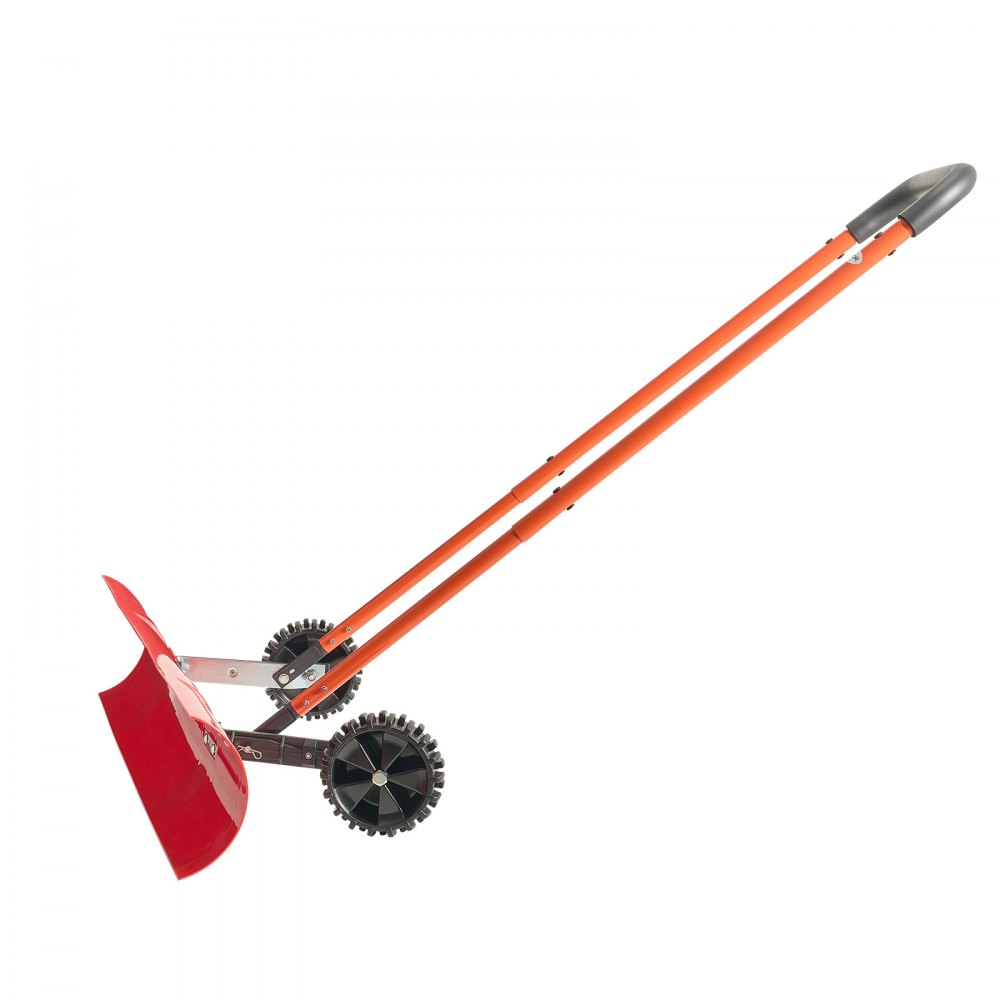 VEVOR Snow Pusher Shovel with Wheels, 37.8 in Wheeled Snowplow Shovel with Bi-Directional Angled Blade & 90° Adjustable Handle, Durable Plastic Winter Shovels, Portable Snow Removal Tool for Driveway