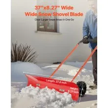 Snow Pusher Shovel with Wheels 37.8 in Plastic Winter Snow Plow for Driveway