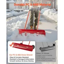 Snow Pusher Shovel with Wheels 37.8 in Plastic Winter Snow Plow for Driveway