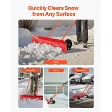 Snow Pusher Shovel with Wheels 37.8 in Plastic Winter Snow Plow for Driveway