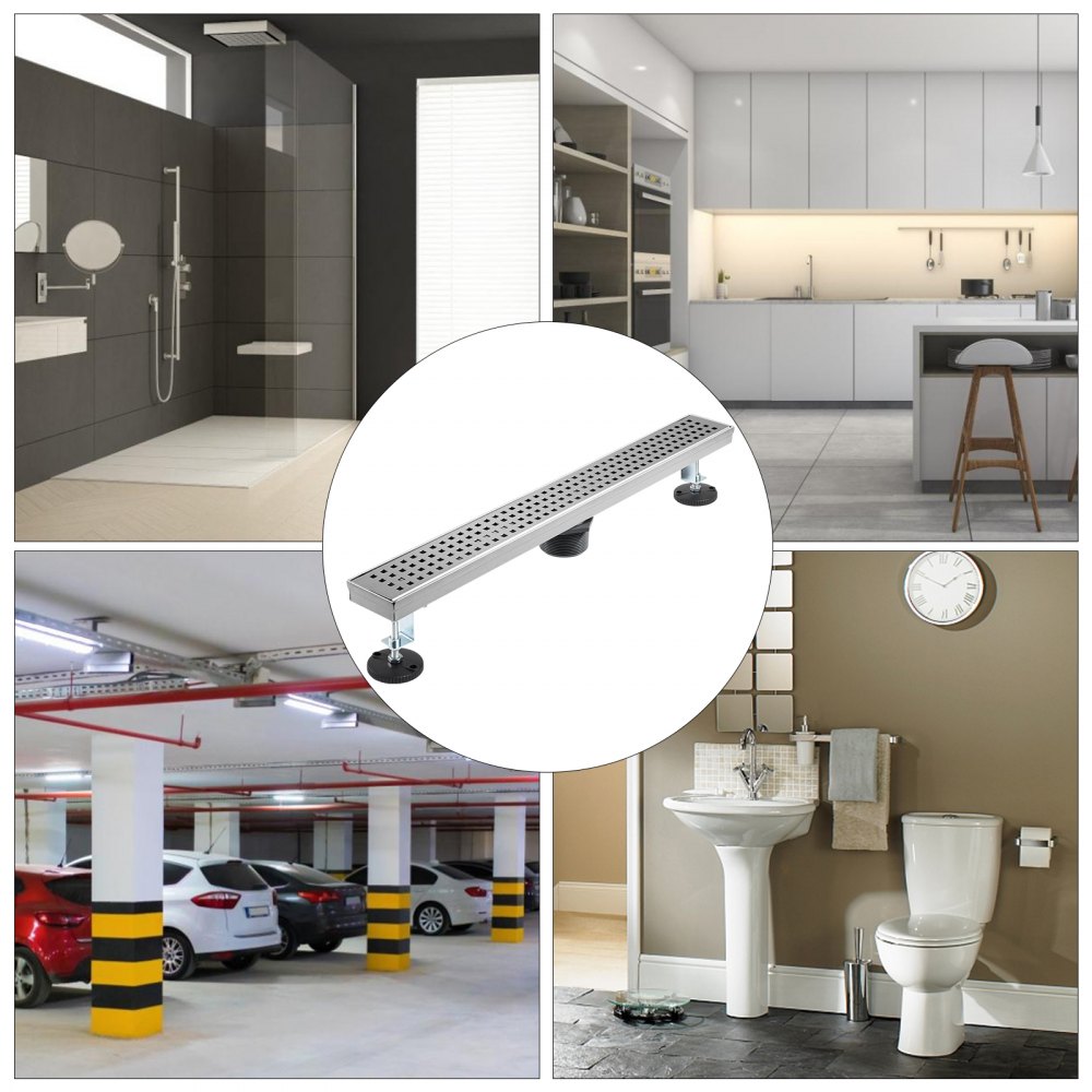 VEVOR Linear Drain 304 Stainless Steel Infinity Drain 24x2.75in Linear Tile Drain 30L/Min High Flow Capacity Invisible Drain With ''V'' Shape Shower Floor Drain For Kitchens, Bathrooms, Garages.