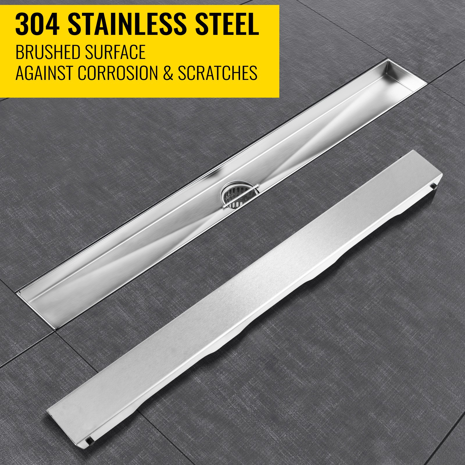VEVOR Linear Drain 304 Stainless Steel Infinity Drain 24x2.75in Linear Tile Drain 30L/Min High Flow Capacity Invisible Drain With ''V'' Shape Shower Floor Drain For Kitchens, Bathrooms, Garages.