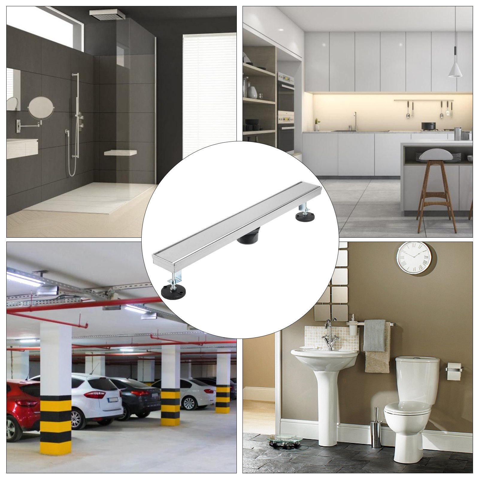 VEVOR Linear Drain 304 Stainless Steel Infinity Drain 24x2.75in Linear Tile Drain 30L/Min High Flow Capacity Invisible Drain With ''V'' Shape Shower Floor Drain For Kitchens, Bathrooms, Garages.