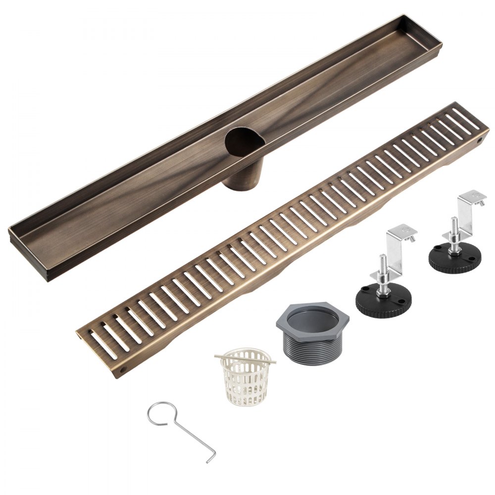 VEVOR Linear Drain 304 Stainless Steel 24x2.75in Linear Tile Drain 30L/Min High Flow Capacity Invisible Drain with ''V'' Shape Shower Floor Drain for Kitchens, Bathrooms, Garages.