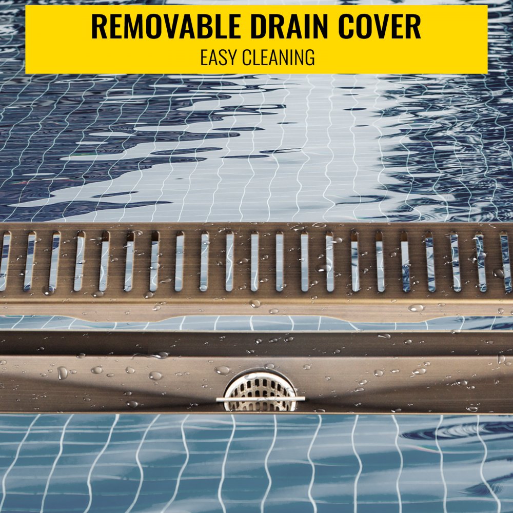 VEVOR Linear Drain 304 Stainless Steel 24x2.75in Linear Tile Drain 30L/Min High Flow Capacity Invisible Drain with ''V'' Shape Shower Floor Drain for Kitchens, Bathrooms, Garages.