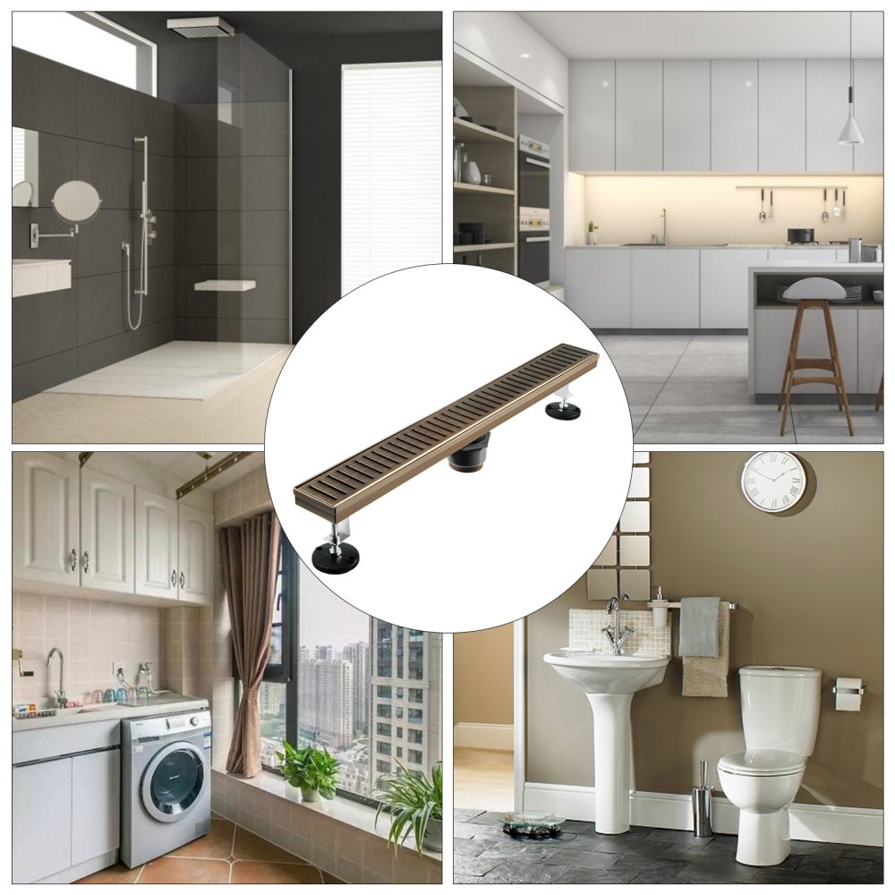 VEVOR Linear Drain 304 Stainless Steel 24x2.75in Linear Tile Drain 30L/Min High Flow Capacity Invisible Drain with ''V'' Shape Shower Floor Drain for Kitchens, Bathrooms, Garages.