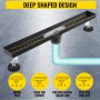 VEVOR Linear Drain 304 Stainless Steel 24x2.75in Linear Tile Drain 30L/Min High Flow Capacity Invisible Drain Shower Floor Drain for Kitchens, Bathrooms, Garages (Black).