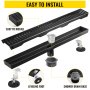 VEVOR Linear Drain 304 Stainless Steel 24x2.75in Linear Tile Drain 30L/Min High Flow Capacity Invisible Drain Shower Floor Drain for Kitchens, Bathrooms, Garages (Black).
