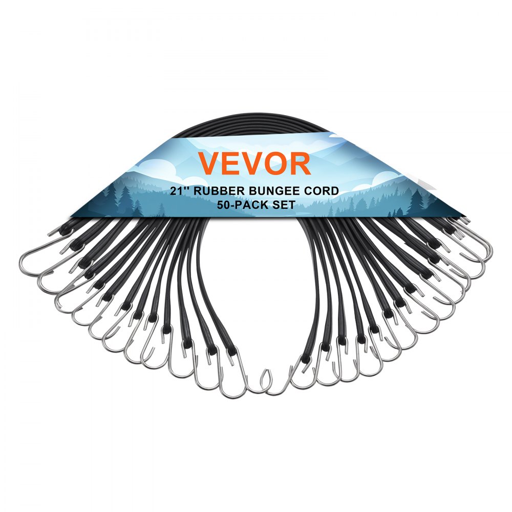 VEVOR 50 Pcs Flat Bungee Cord Set 19.8 mm Heavy Duty Bungee Straps with S-Hook