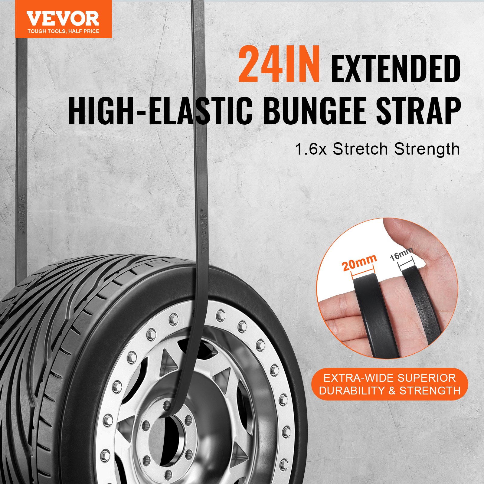 VEVOR 10 Piece Flat Bungee Cord, 20 mm Heavy Duty Bungee Straps with Steel S-Hooks, 24" Elastic Bungee Rope for Cargo, Tarps, Trucks and Tent, Black